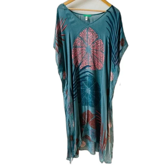 GYAL BASHY - CATANO PRINTED MUMU COVER UP - NAVY PALMS ONE SIZE - Picture 4 of 4